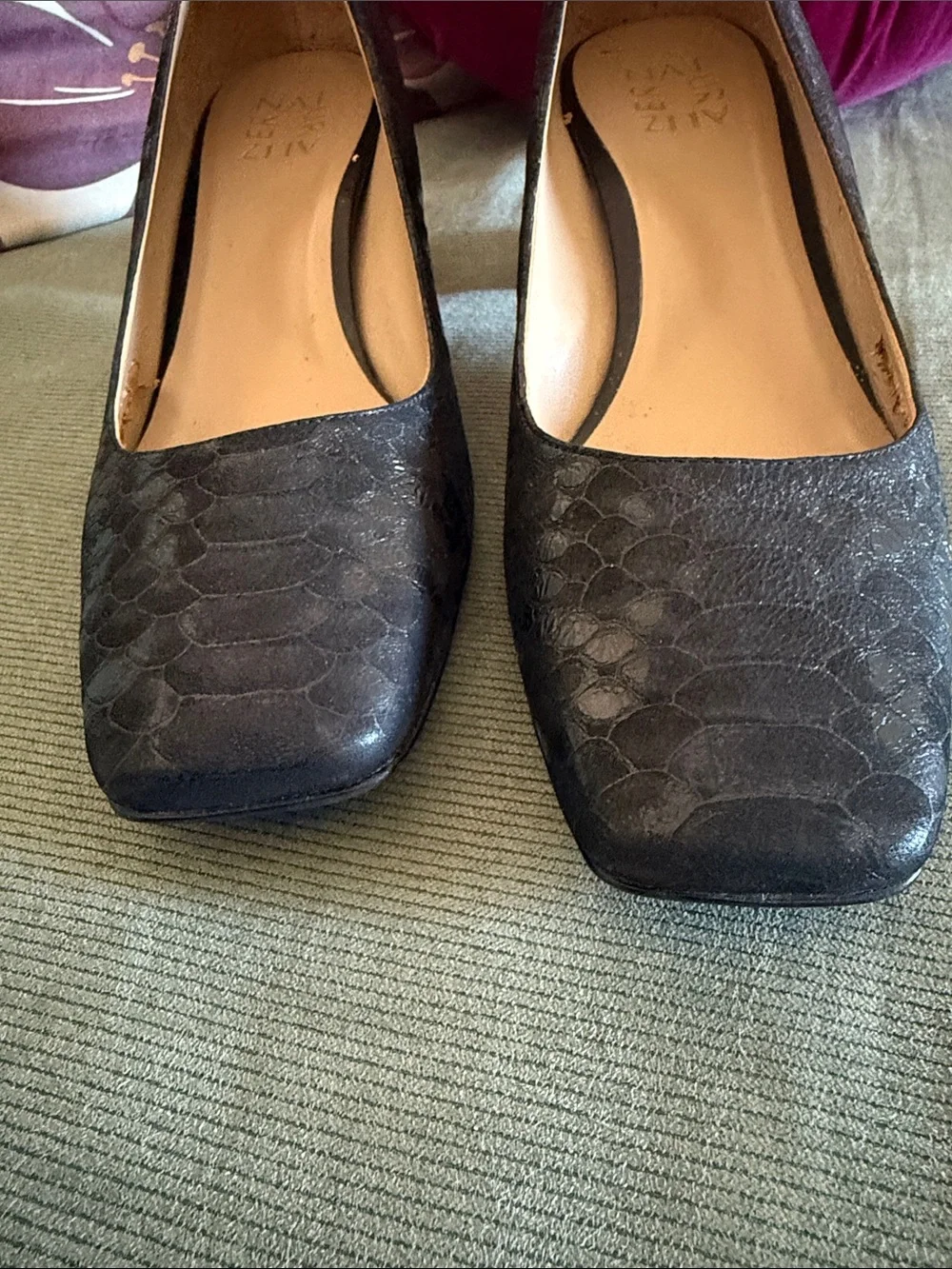 Naturalizer Black Textured Square-Toe Pumps